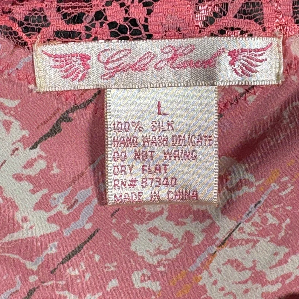 Gold Hawk Pink Camillia Rose Silk Lace Trim Slip Dress Womens Large